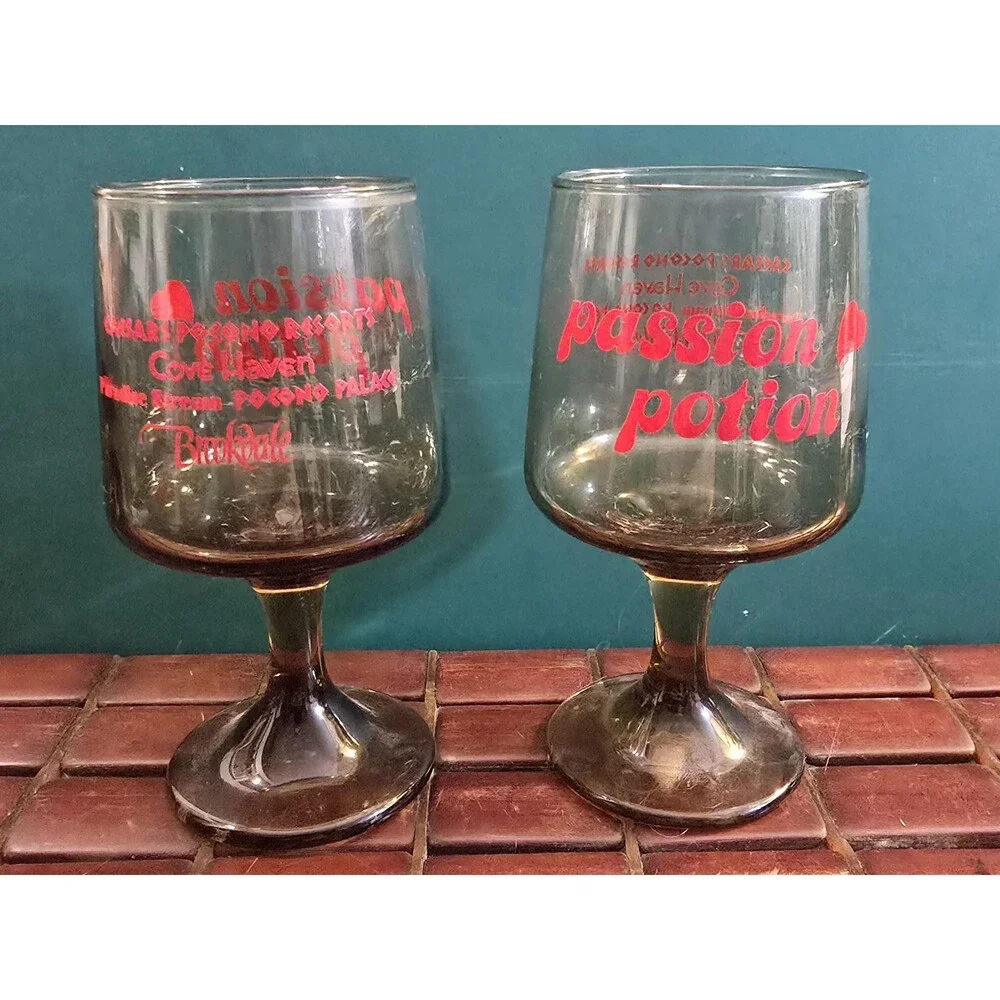 Passion Potion Footed Glasses Pocono Mountains Honeymoon Ceasars Pocono Resorts